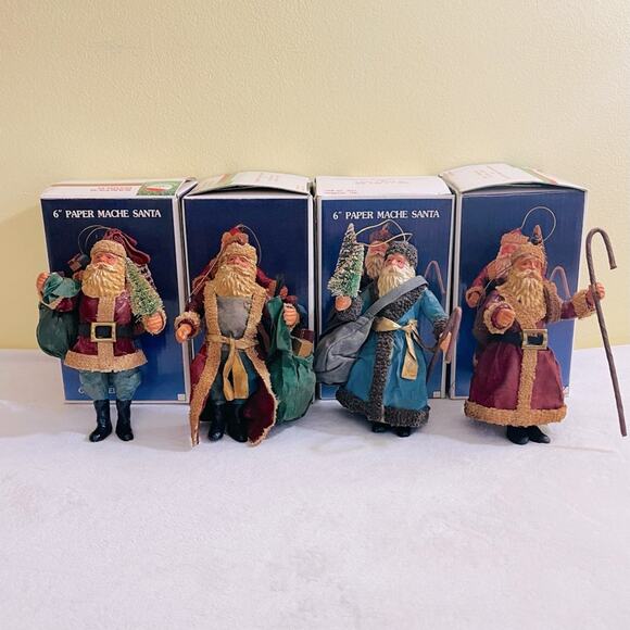 4 Vintage Kurt Adler Paper Mache Old World Santa Ornaments Christmas Decor - Picture 4 of 15